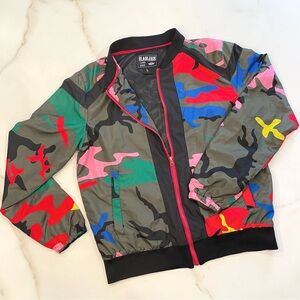 Black Jack Colorful Camo Windbreaker Bomber Zip Up Jacket